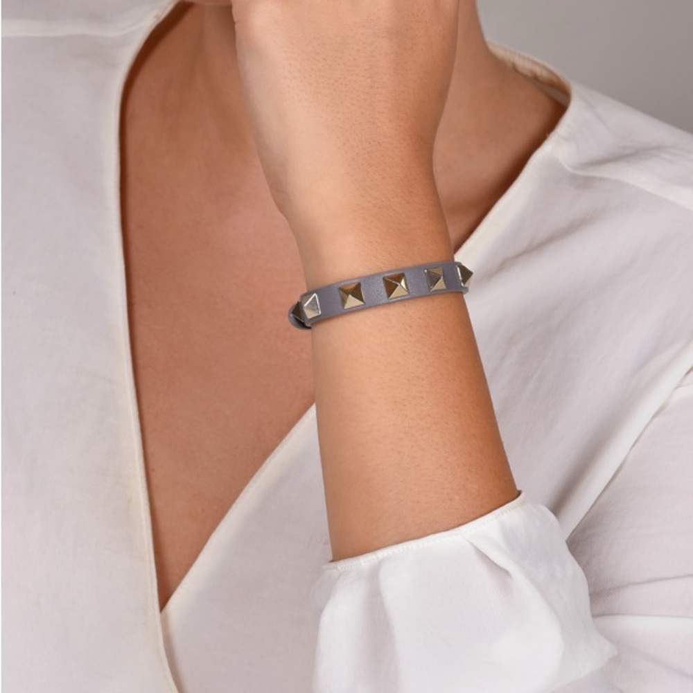 Valentino Greyish Blue Leather Bracelet with Gold Studs